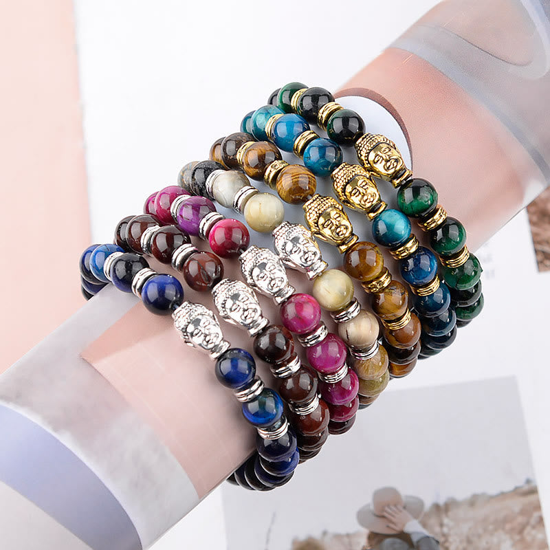 Buddha Stones Blue Green Red Tiger Eye Buddha Head Balance Bracelet - image 59