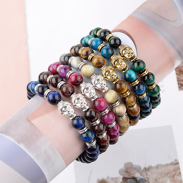 Buddha Stones Blue Green Red Tiger Eye Buddha Head Balance Bracelet - image 59