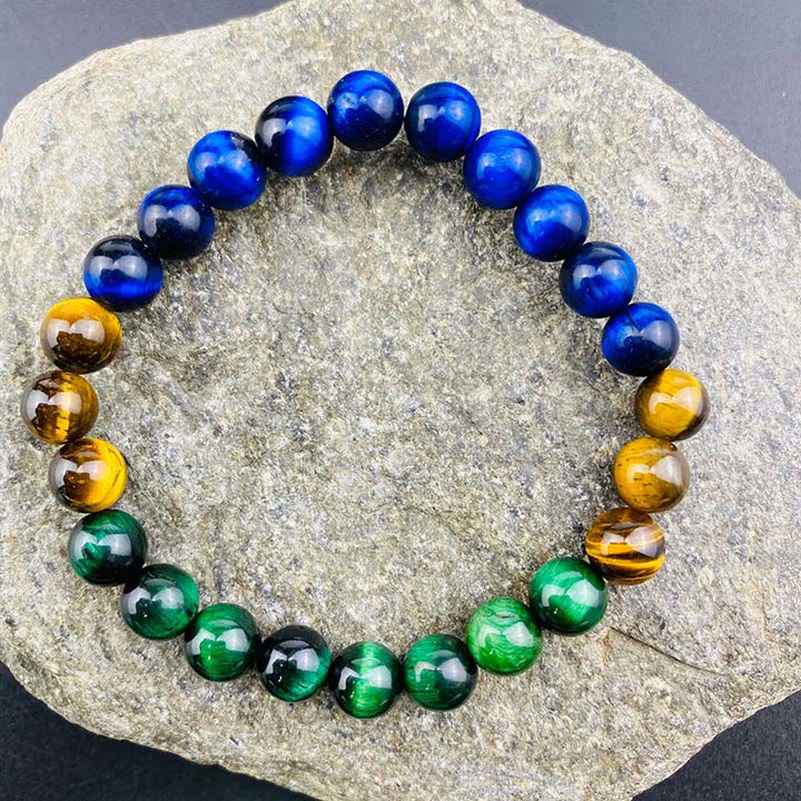 Buddha Stones Blue Tiger Eye Green Tiger Eye Tiger Eye Balance Bracelet - image 9