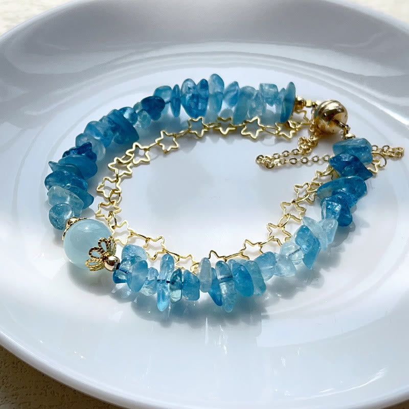 Buddha Stones Aquamarine Gravel Design Star Healing Magnetic Buckle Bracelet - image 4