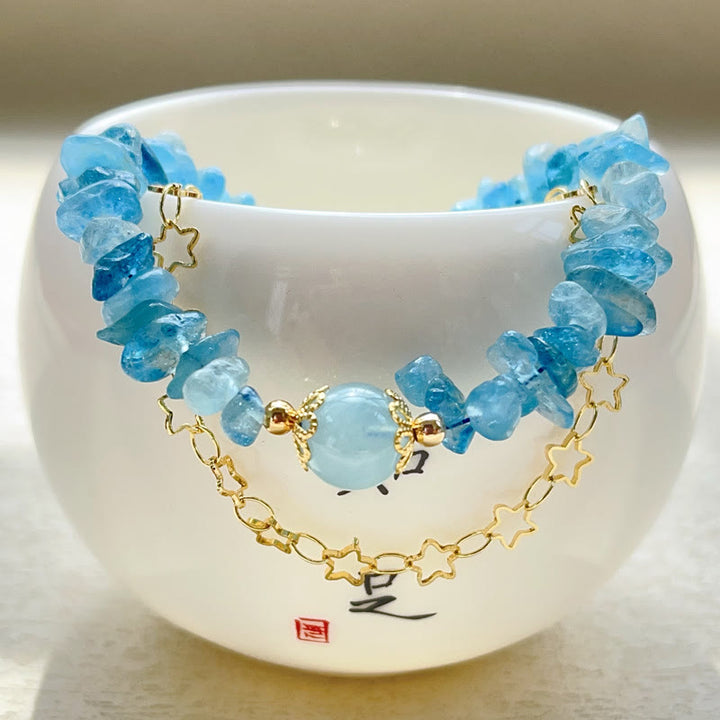 Buddha Stones Aquamarine Gravel Design Star Healing Magnetic Buckle Bracelet - image 5