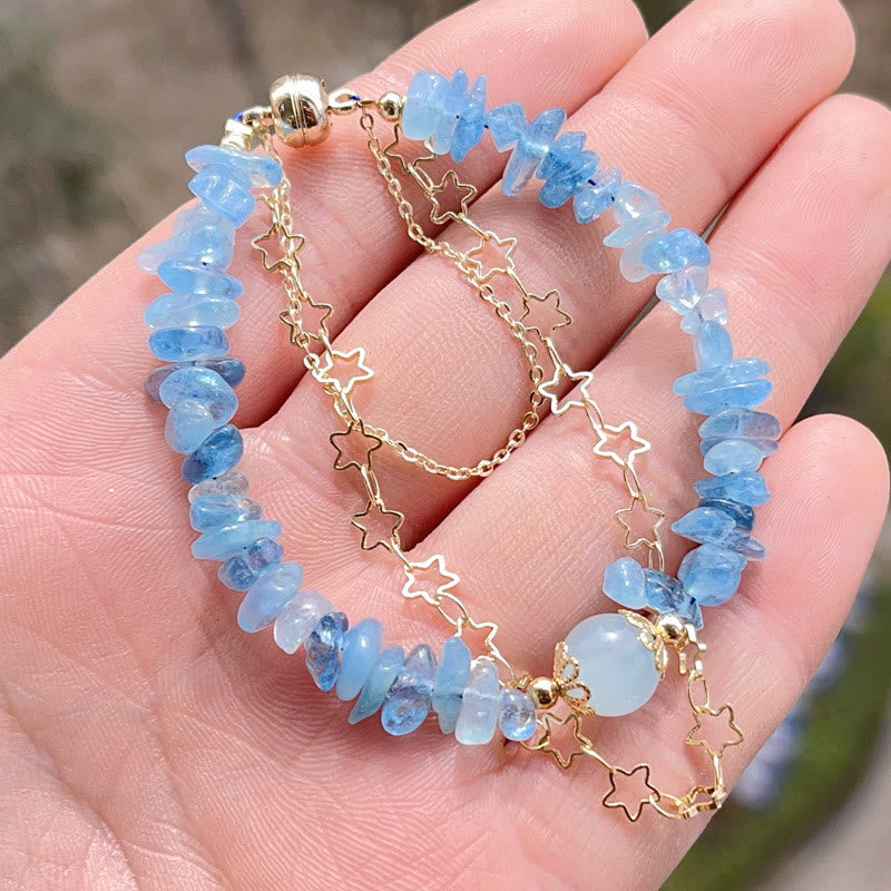 Buddha Stones Aquamarine Gravel Design Star Healing Magnetic Buckle Bracelet - image 7