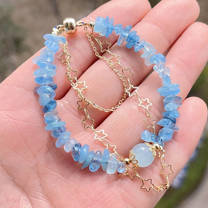 Buddha Stones Aquamarine Gravel Design Star Healing Magnetic Buckle Bracelet - image 7
