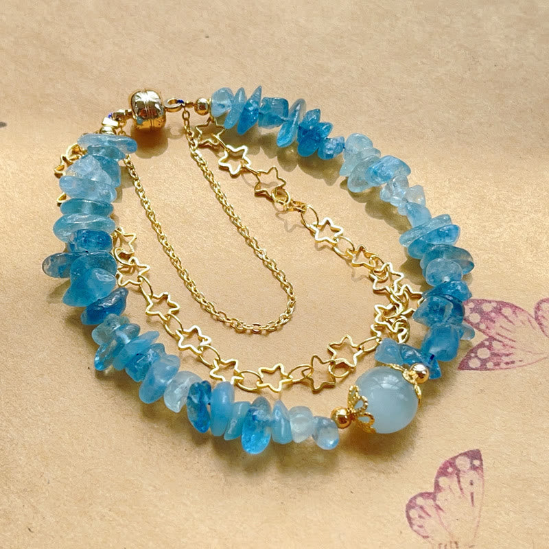 Buddha Stones Aquamarine Gravel Design Star Healing Magnetic Buckle Bracelet - image 5