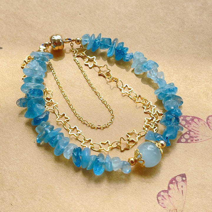 Buddha Stones Aquamarine Gravel Design Star Healing Magnetic Buckle Bracelet - image 5