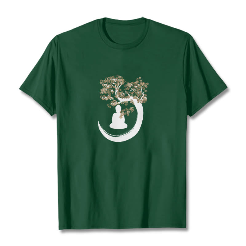 Buddha Stones Buddha Sitting Under The Tree Cotton Tee T-shirt - ForestGreen - 2XL - image 0