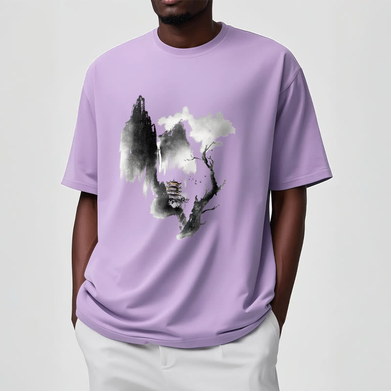 Buddha Stones Pavilion Tree Geese Around The Mountains Pattern Tee T-shirt - image 18