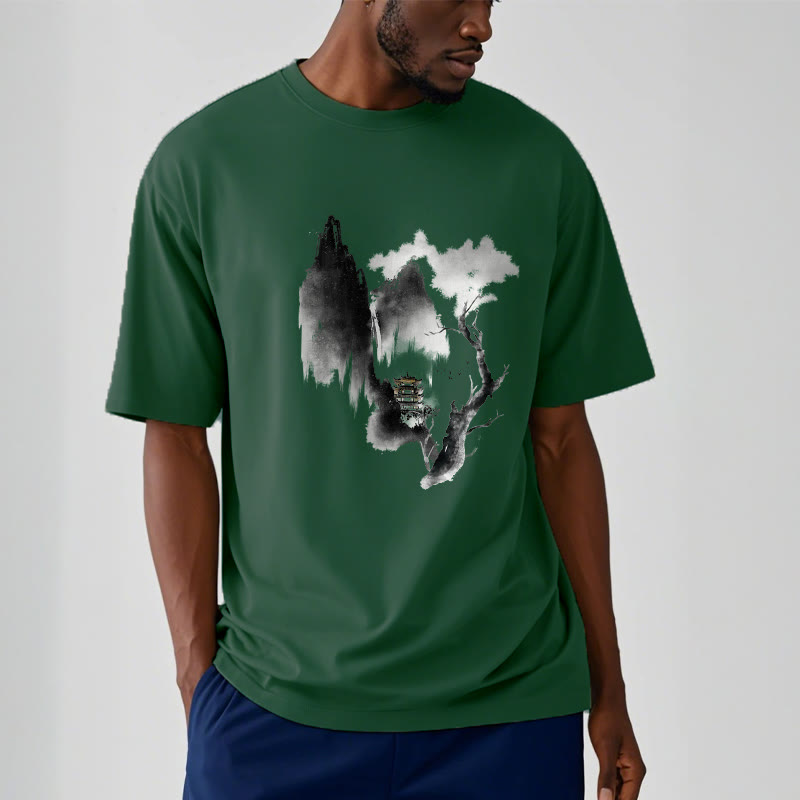 Buddha Stones Pavilion Tree Geese Around The Mountains Pattern Tee T-shirt - image 12