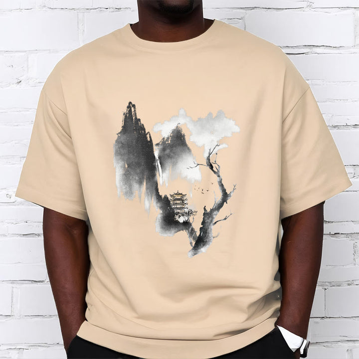Buddha Stones Pavilion Tree Geese Around The Mountains Pattern Tee T-shirt - image 10