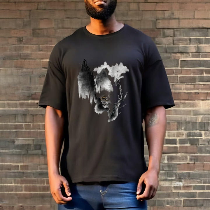 Buddha Stones Pavilion Tree Geese Around The Mountains Pattern Tee T-shirt - image 6