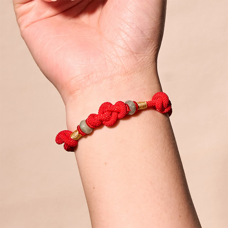 Buddha Stones Red String Jade Luck Fortune Knot Braided Couple Bracelet - image 5
