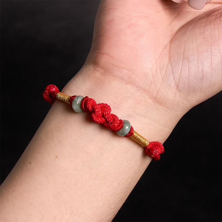 Buddha Stones Red String Jade Luck Fortune Knot Braided Couple Bracelet - image 4