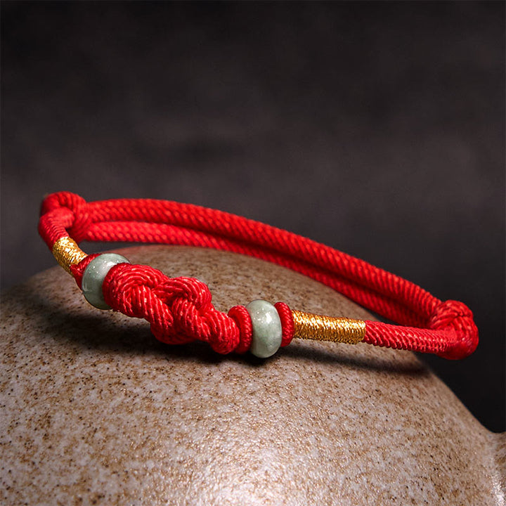 Buddha Stones Red String Jade Luck Fortune Knot Braided Couple Bracelet - image 3