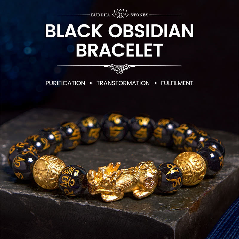 Buddha Stones FengShui PiXiu Obsidian Wealth Bracelet - 14mm - image 0
