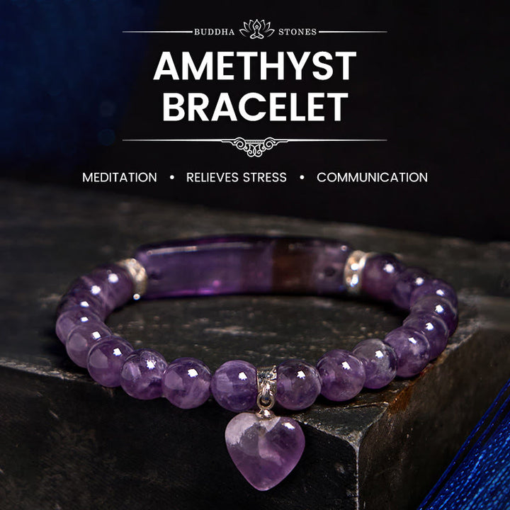 Buddha Stones Natural Quartz Love Heart Healing Beads Bracelet - Amethyst - image 0