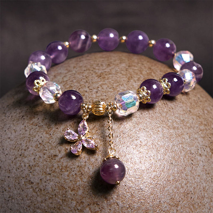 Buddha Stones Natural Amethyst Crystal Spiritual Butterfly Charm Bracelet - image 2