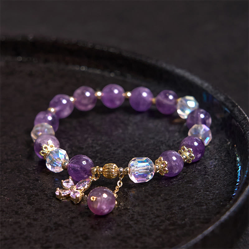 Buddha Stones Natural Amethyst Crystal Spiritual Butterfly Charm Bracelet - image 1