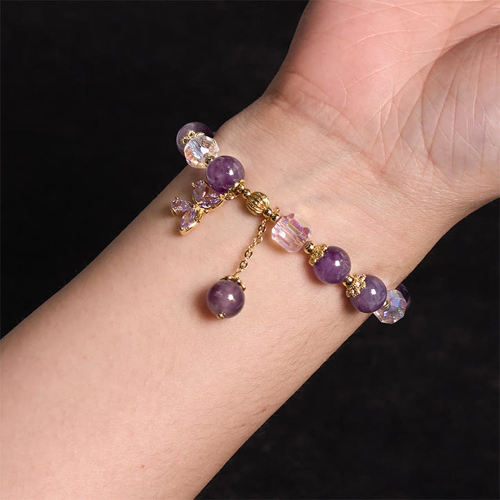 Buddha Stones Natural Amethyst Crystal Spiritual Butterfly Charm Bracelet - image 3