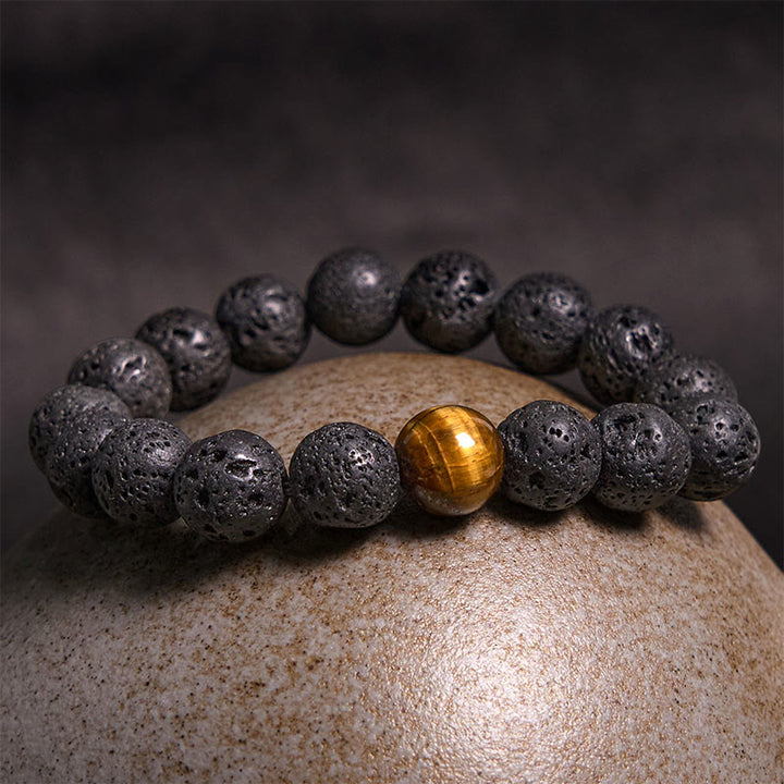 Buddha Stones Lava Rock Tiger Eye Stone Peace Healing Bracelet - image 1