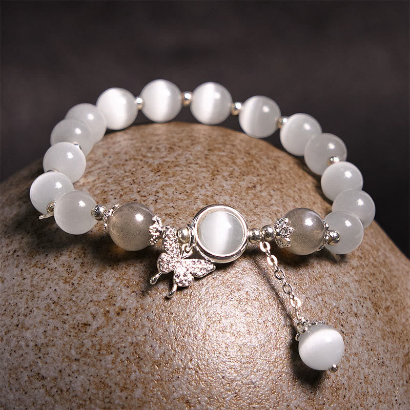 Buddha Stones Cat's Eye Moonstone Butterfly Star Charm Support Bracelet - image 2