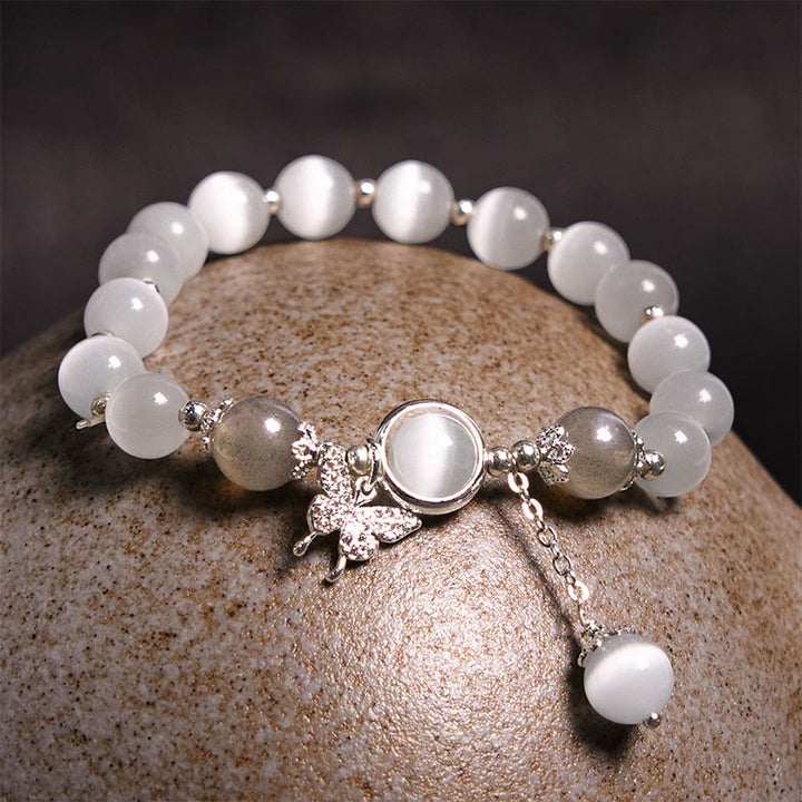 Buddha Stones Cat's Eye Moonstone Butterfly Star Charm Support Bracelet - image 2