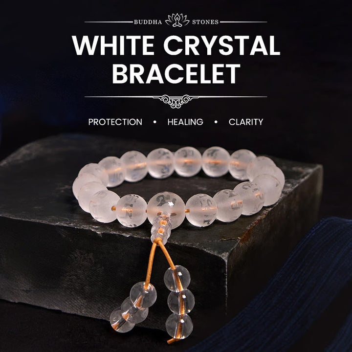 Buddha Stones Tibet White Crystal Black Onyx Om Mani Padme Hum Meditation Bracelet - White Crystal(Synthetic)(Protection♥Healing) - 14mm - image 0
