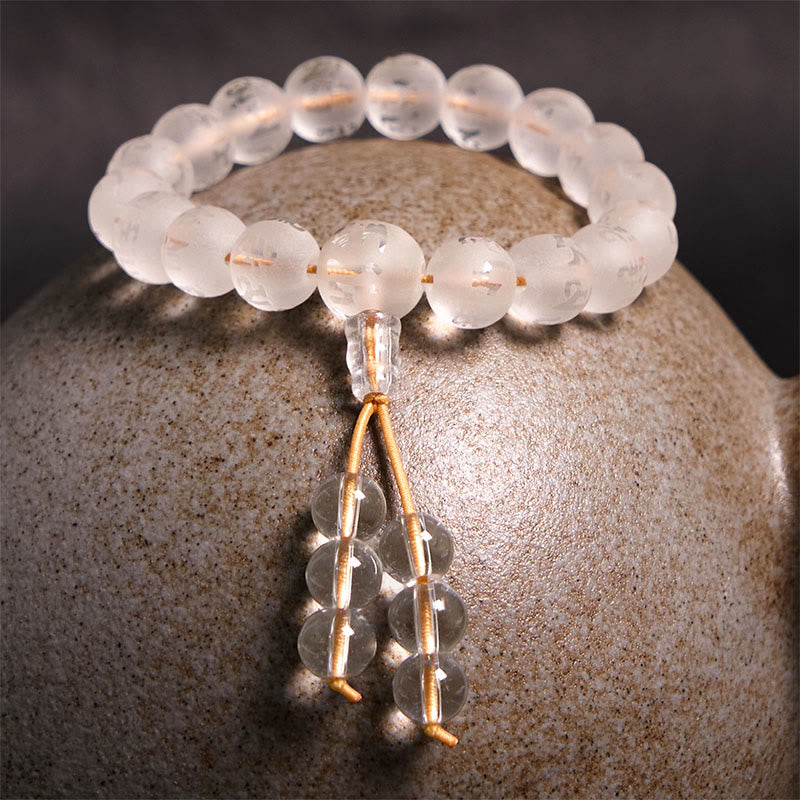 Buddha Stones Tibet White Crystal Black Onyx Om Mani Padme Hum Meditation Bracelet - image 1