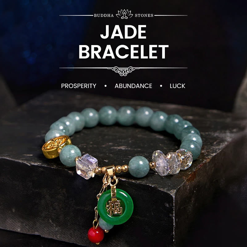Buddha Stones Strawberry Quartz Jade Fu Character Charm Healing Bracelet - Jade(Wrist Circumference 14-16cm) - image 11