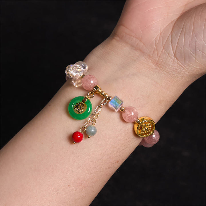 Buddha Stones Strawberry Quartz Jade Fu Character Charm Healing Bracelet - image 3
