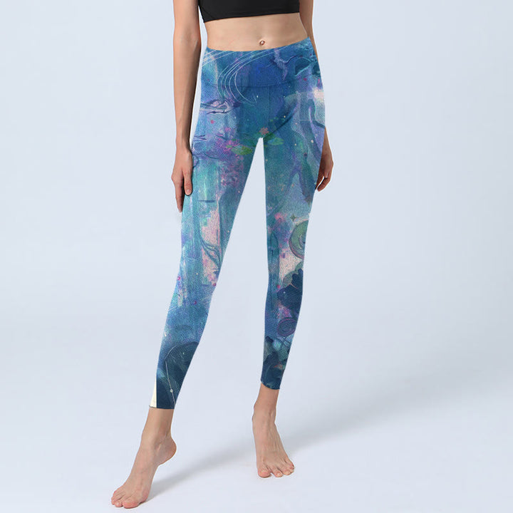Buddha Stones Lotus Flowers Leaves Birds Gym Leggings Women's Yoga Pants - image 5