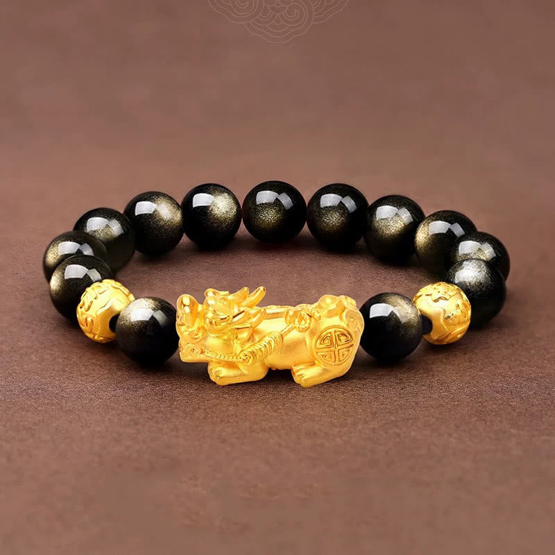 Buddha Stones Natural Gold Sheen Obsidian PiXiu Om Mani Padme Hum Wealth Bracelet - 12mm(Wrist Circumference 16-17cm) - image 11