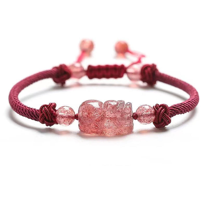 Buddha Stones Natural Strawberry Quartz PiXiu Red String Braided Protection Bracelet - image 2