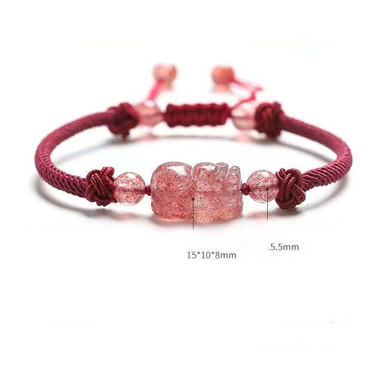 Buddha Stones Natural Strawberry Quartz PiXiu Red String Braided Protection Bracelet - image 3