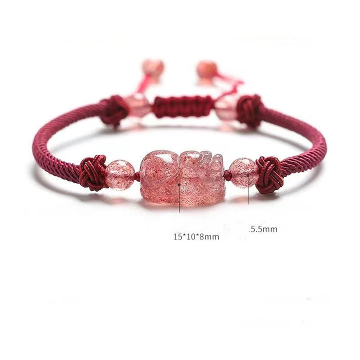 Buddha Stones Natural Strawberry Quartz PiXiu Red String Braided Protection Bracelet - image 3