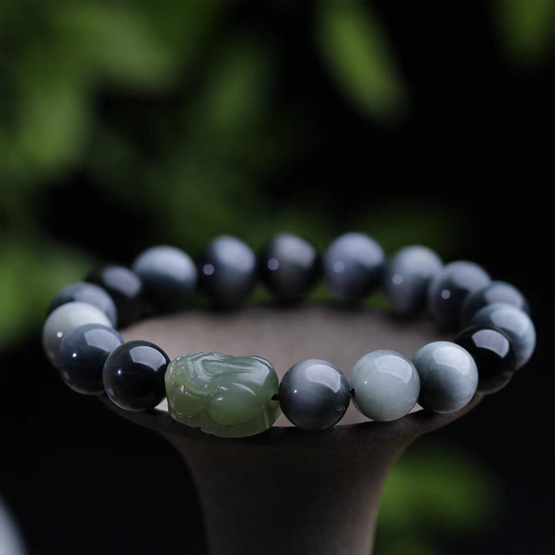 Buddha Stones Natural Eagle's Eye Stone Hetian Jade Pixiu Confidence Bracelet - 10mm Eagle's Eye Stone(Wrist Circumference: 14-16cm) - image 0