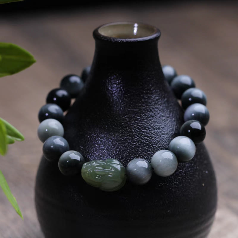 Buddha Stones Natural Eagle's Eye Stone Hetian Jade Pixiu Confidence Bracelet - image 1