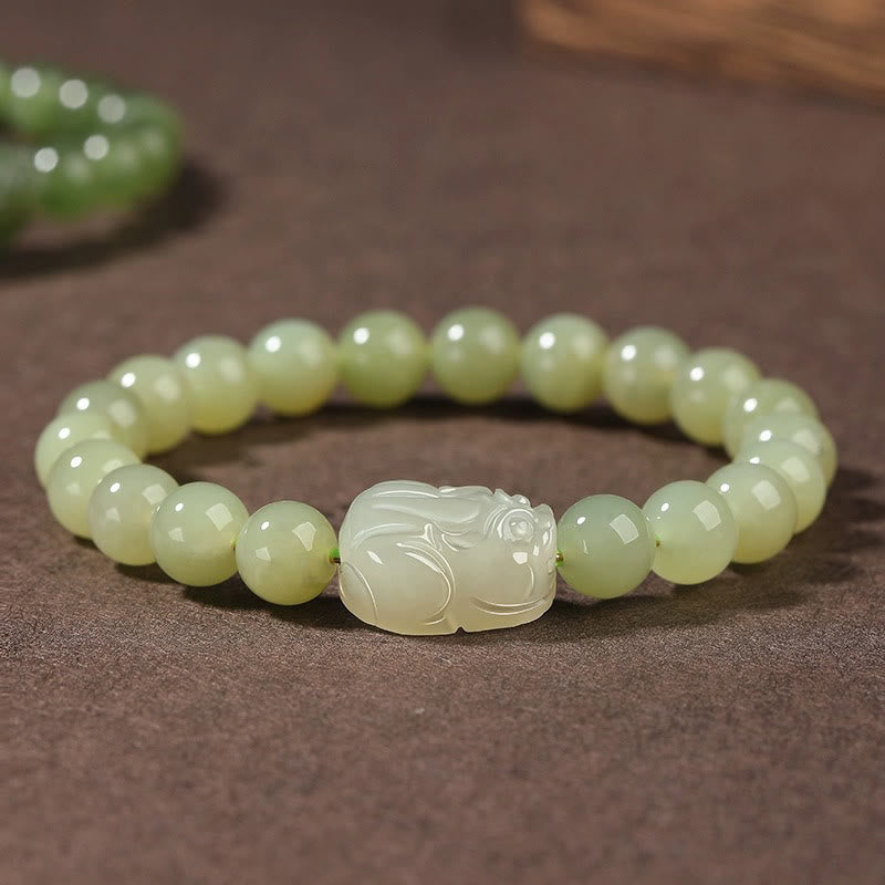 Buddha Stones Natural Hetian Jade PiXiu Carved Luck Bracelet - 10mm Hetian Jade(Wrist Circumference: 14-16cm) - image 0