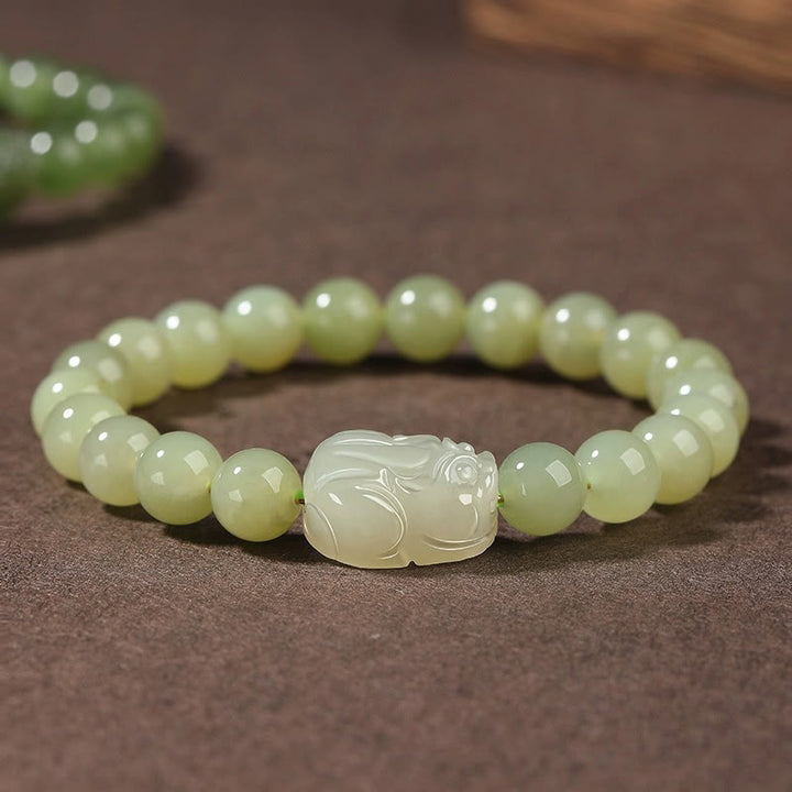 Buddha Stones Natural Hetian Jade PiXiu Carved Luck Bracelet - 10mm Hetian Jade(Wrist Circumference: 14-16cm) - image 0