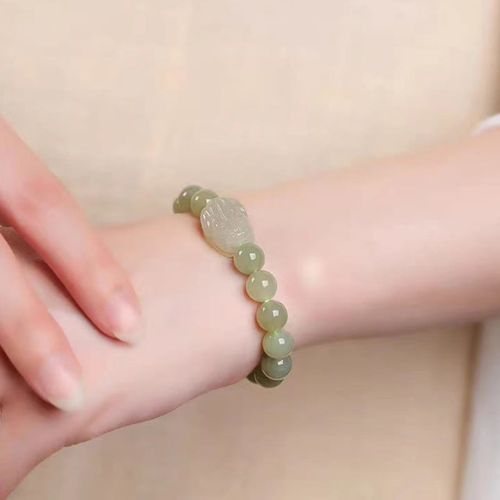 Buddha Stones Natural Hetian Jade PiXiu Carved Luck Bracelet - image 7