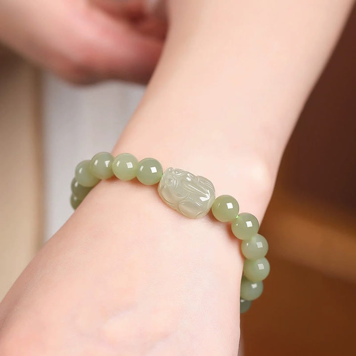 Buddha Stones Natural Hetian Jade PiXiu Carved Luck Bracelet - image 4