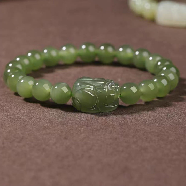 Buddha Stones Natural Hetian Jade PiXiu Carved Luck Bracelet - image 12