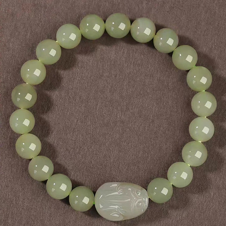 Buddha Stones Natural Hetian Jade PiXiu Carved Luck Bracelet - image 3