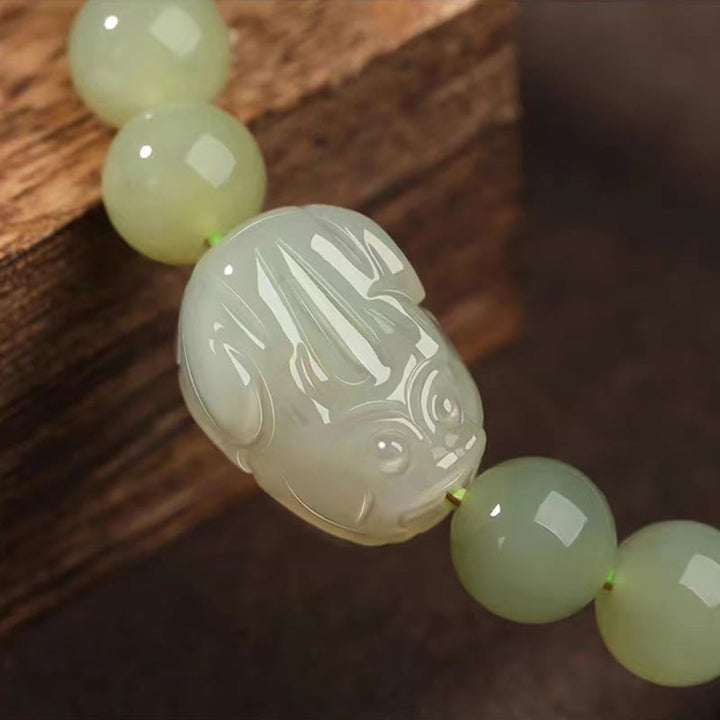 Buddha Stones Natural Hetian Jade PiXiu Carved Luck Bracelet - image 11