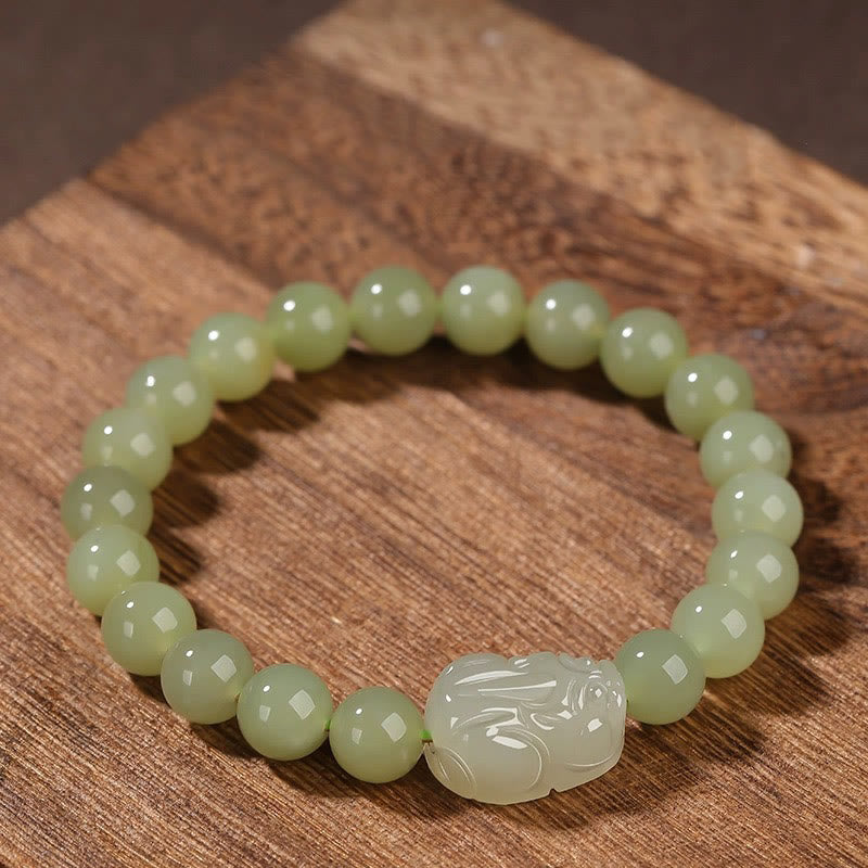 Buddha Stones Natural Hetian Jade PiXiu Carved Luck Bracelet - image 10