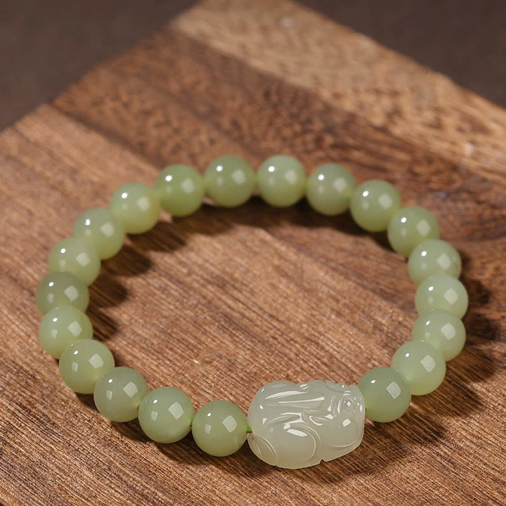 Buddha Stones Natural Hetian Jade PiXiu Carved Luck Bracelet - image 10