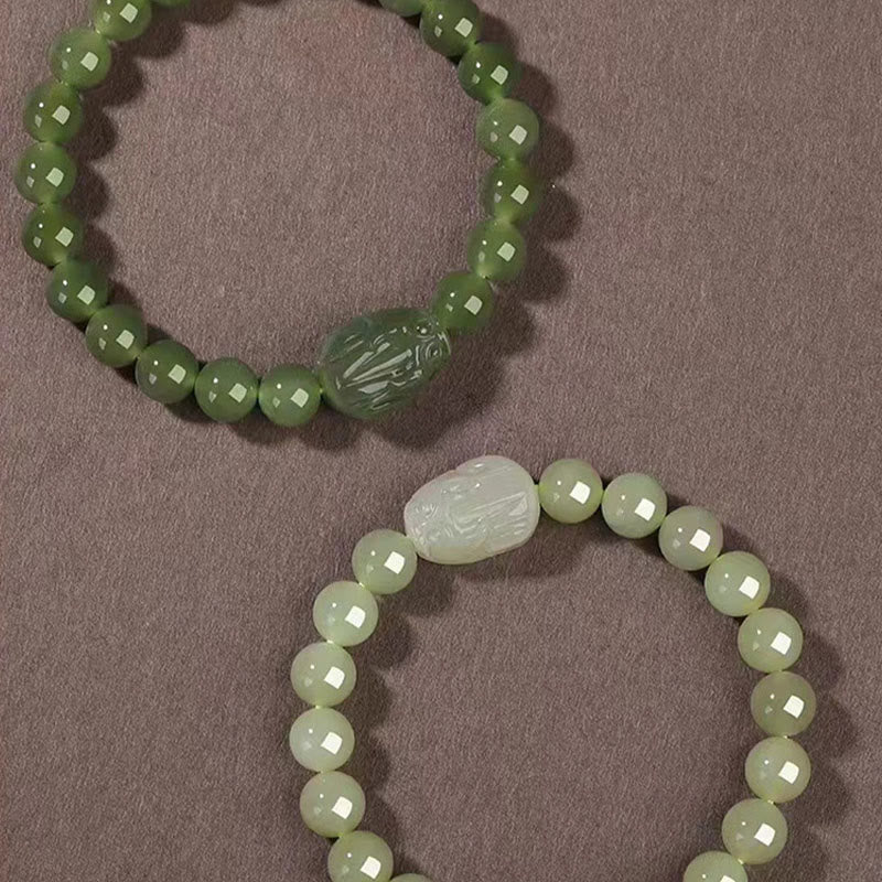 Buddha Stones Natural Hetian Jade PiXiu Carved Luck Bracelet - image 13