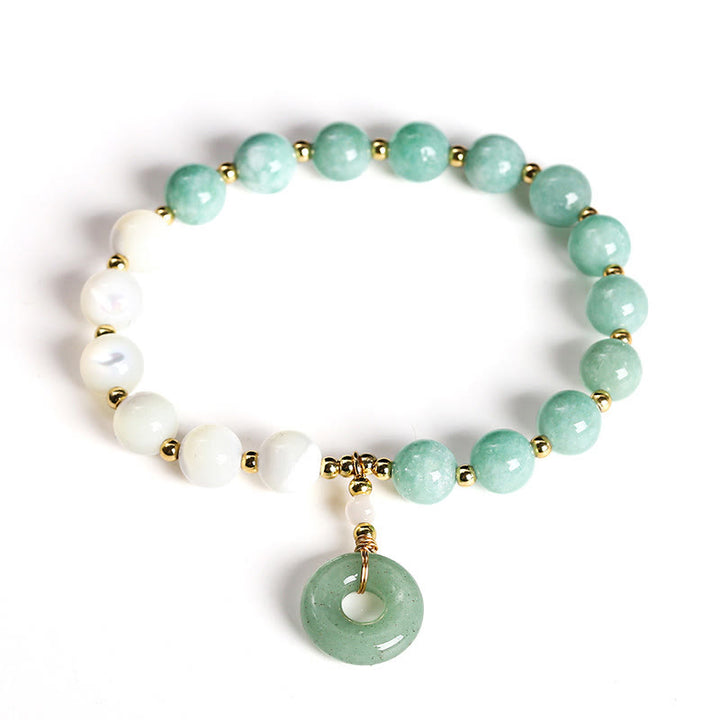 Buddha Stones Jade Trochus Horseshoe Snail Peace Buckle Charm Abundance Bracelet - image 11