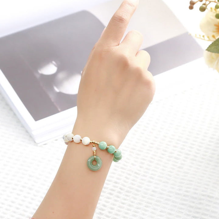 Buddha Stones Jade Trochus Horseshoe Snail Peace Buckle Charm Abundance Bracelet - image 4