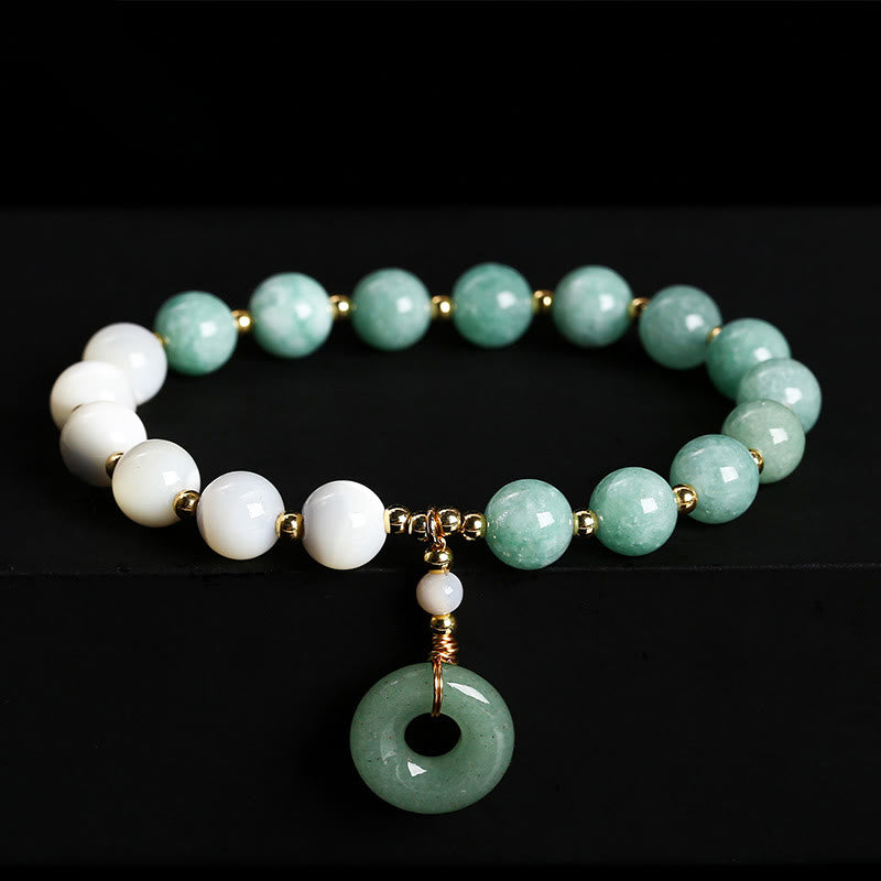 Buddha Stones Jade Trochus Horseshoe Snail Peace Buckle Charm Abundance Bracelet - Jade(Wrist Circumference: 14-16cm) - image 0