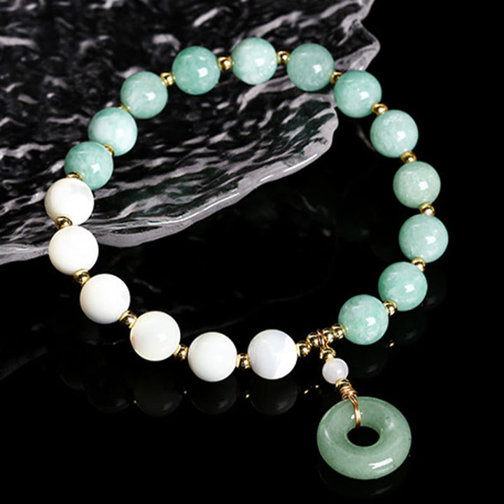 Buddha Stones Jade Trochus Horseshoe Snail Peace Buckle Charm Abundance Bracelet - image 1